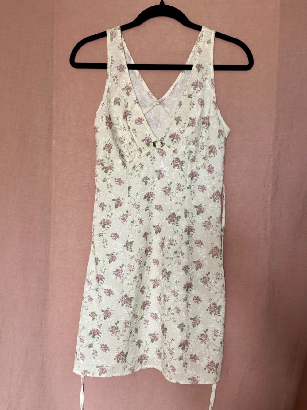 Cream Slip Dress with Pink Floral Print